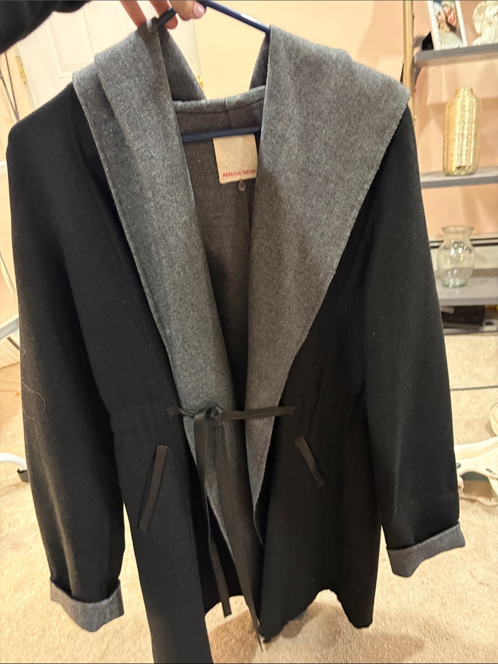 Rebecca Taylor Charcoal Gray Hooded Wrap Coat
